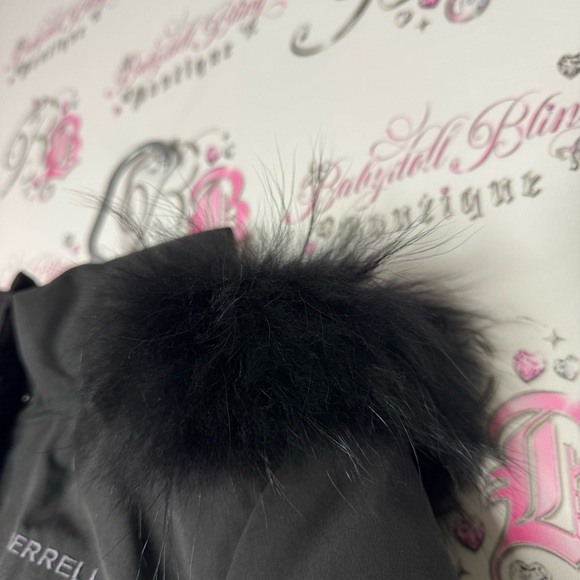 Merrell coat jacket parka puffer feather down black fur hood waist tie cinch - Picture 5 of 16